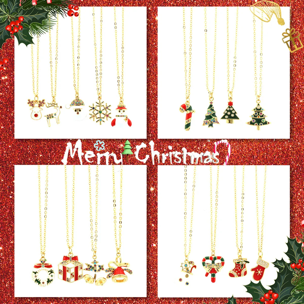 Necklaces Store Tips-Ig Style Cartoon Style Santa Claus Snowflake Elk Copper 18k Gold Plated Zircon Pendant Necklace In Bulk