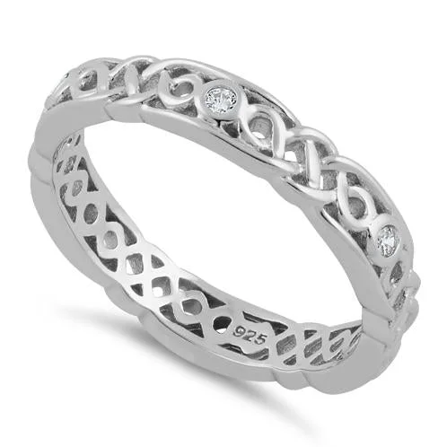 Rings Base Guide-Sterling Silver Braided Eternity Clear CZ Ring