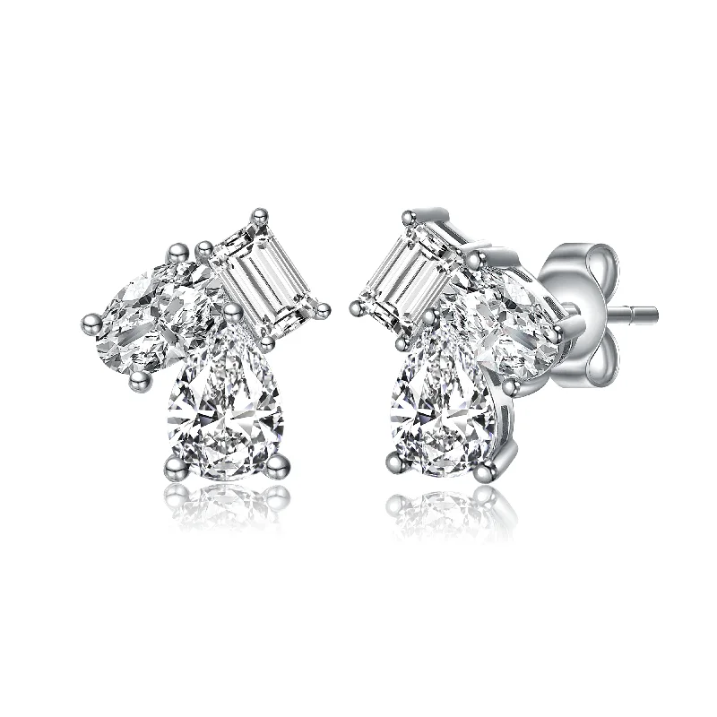 Earrings For Low Style-Estelle Three-Stone Cluster Stud Earrings.