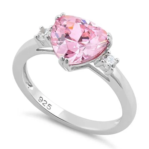 Rings Spark Rating-Sterling Silver Trillion Cut Pink CZ Ring