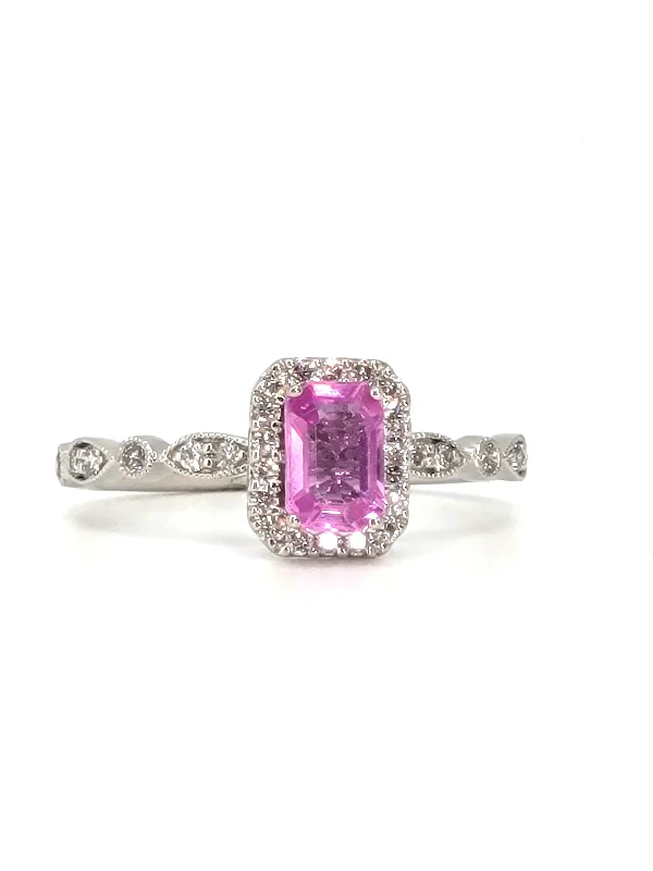 Rings Ease Guide-14k White Gold Pink Sapphire and Diamond Ring