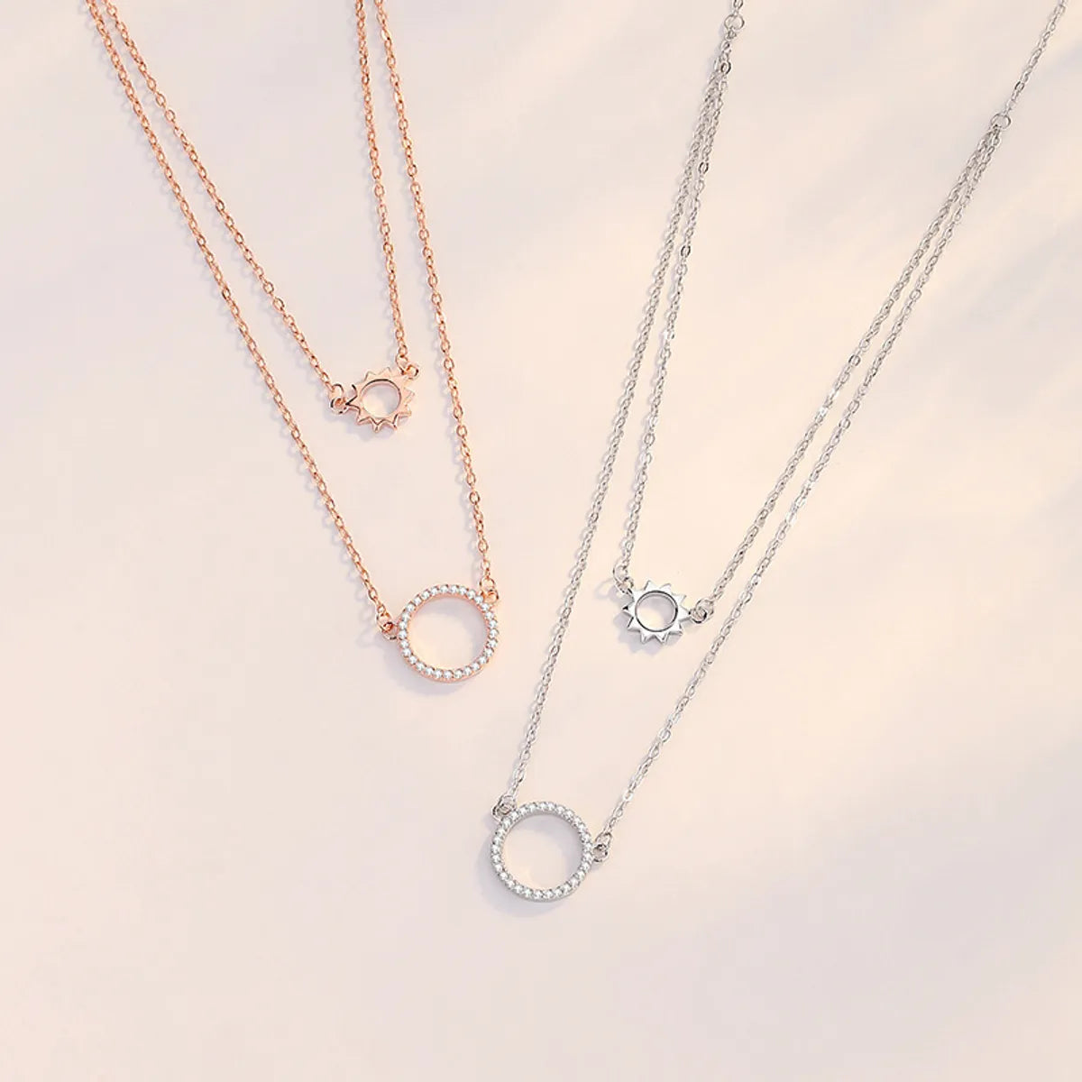 Fresh Cut Necklaces-Simple Style Round Sterling Silver Plating Inlay Zircon Double Layer Necklaces