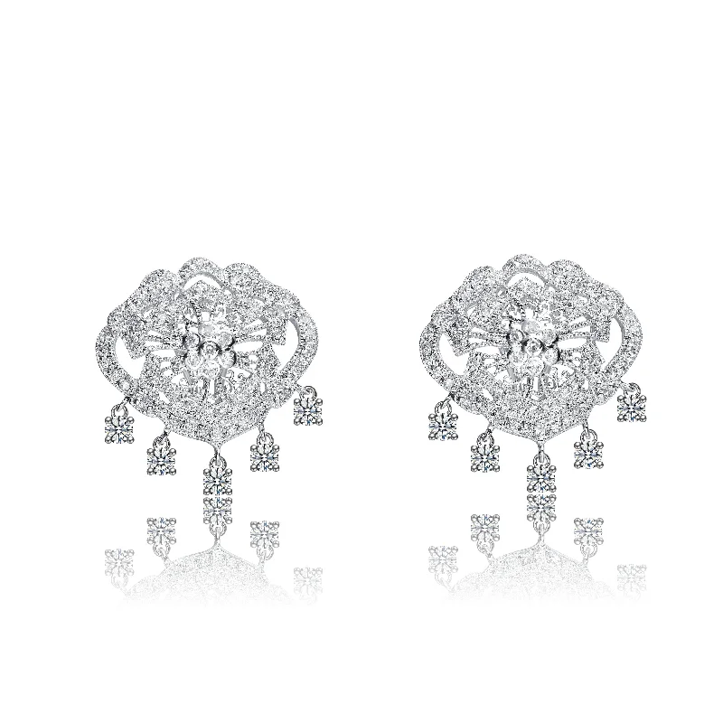 Lasting Fit Earrings-Sterling Silver Cubic Zirconia Mini Chandelier Earrings