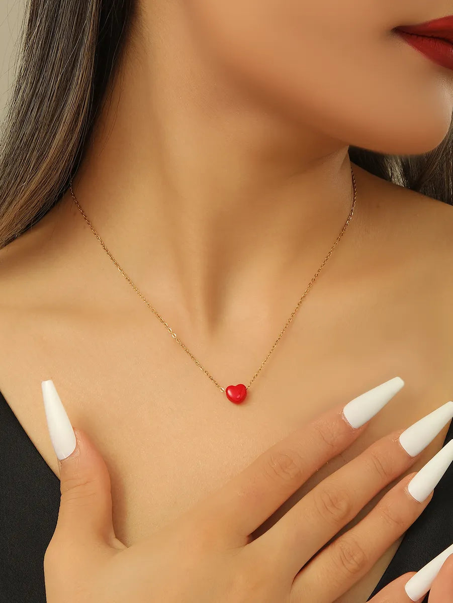 Necklaces Designer Reviews-Cute Simple Style Heart Shape Stainless Steel Plating 18k Gold Plated Pendant Necklace