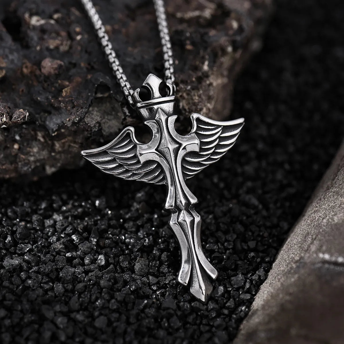 Necklaces For Mute Style-IG Style Vintage Style Punk Cross Crown Wings Titanium Steel Men'S Pendant Necklace