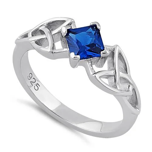 Rings For City Glow-Sterling Silver Celtic Princess Cut Blue Spinel CZ Ring