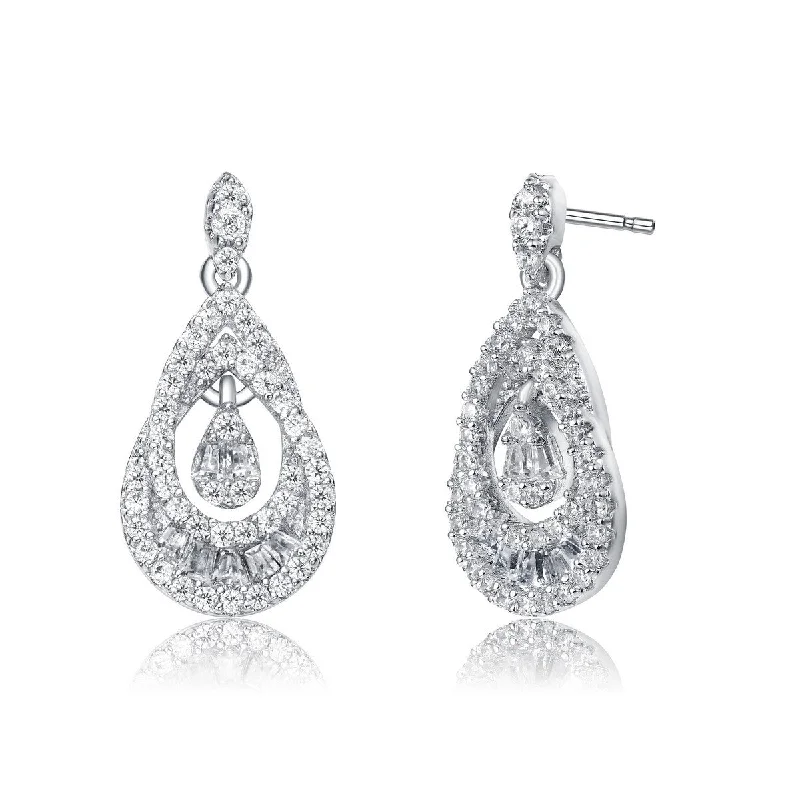 Earrings For Self Style-Sterling Silver Cubic Zirconia Double Pear Drop Earrings