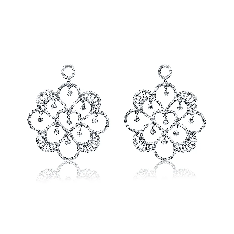 Earrings Safety Tips-CZ Sterling Silver Rhodium Plated Round Fancy Earrings