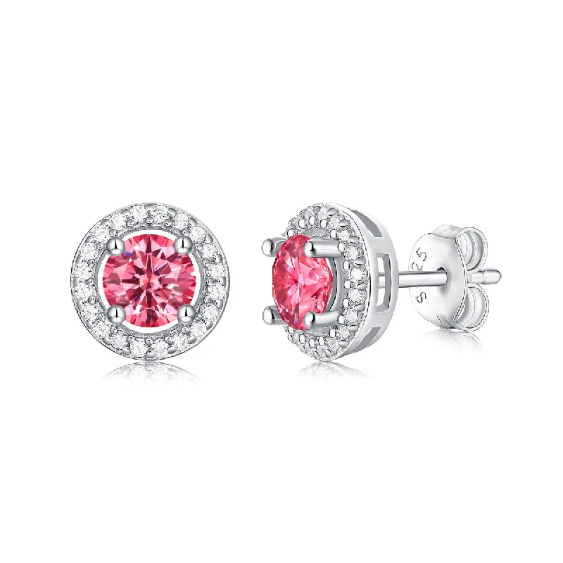 Earrings For Necklace Sets-Juliette Moissanite Round Pink Stud Earrings