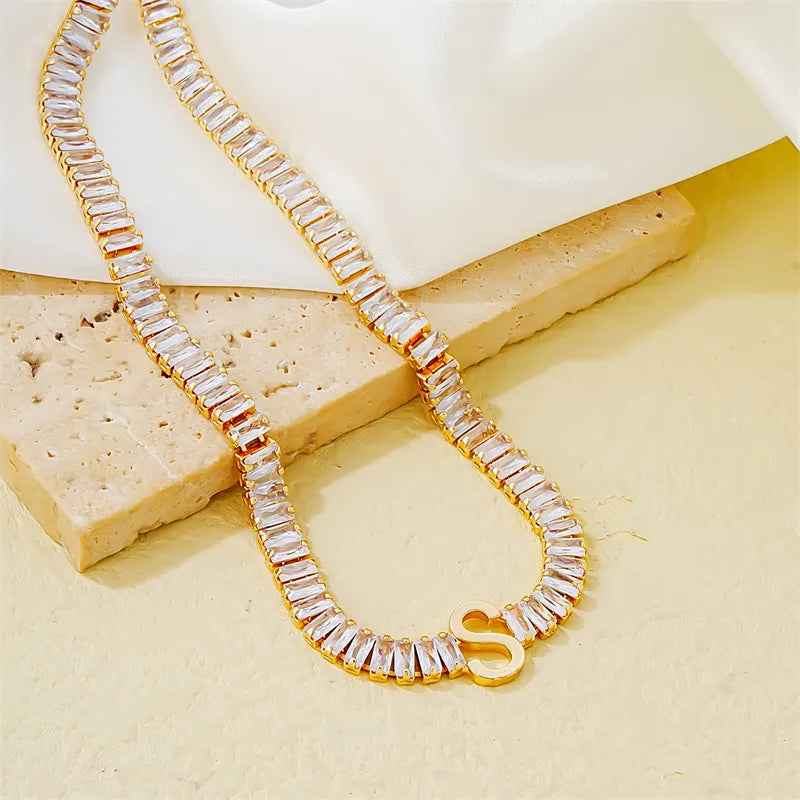 Necklaces For Day Dates-Wholesale Hip-Hop Luxurious Rock Letter 304 Stainless Steel Copper Plating Inlay K Gold Plated Resin Zirconium Pendant Necklace