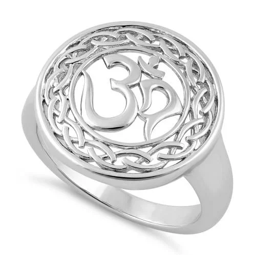 Rings For Flat Glow-Sterling Silver Om Round Ring