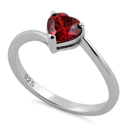 Rings For Bead Sets-Sterling Silver Dark Garnet Heart CZ Ring