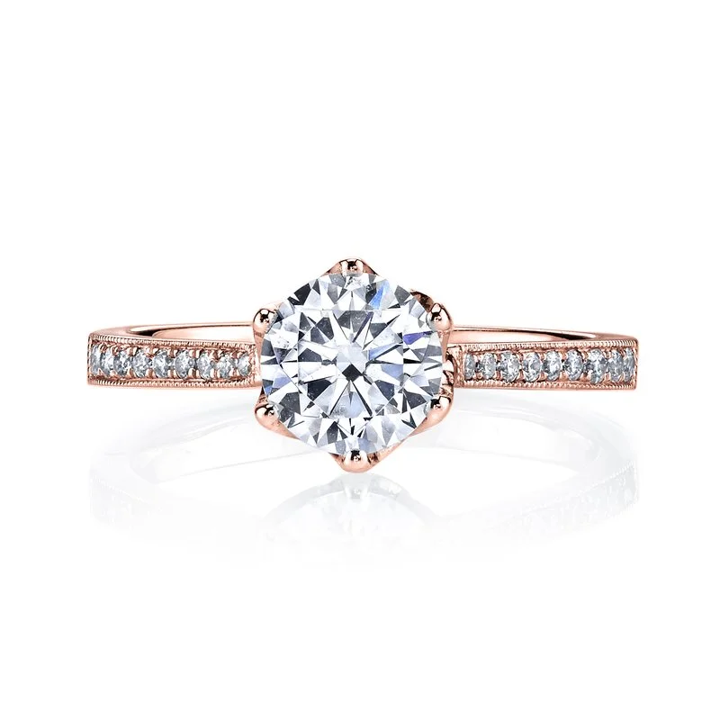 Rings For Thin Builds-Solitaire Ring Setting with Petal Prongs, Diamond Band and Hidden Halo