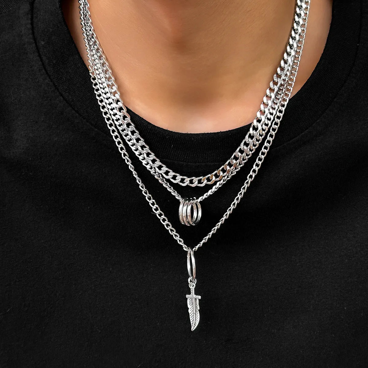 Budget Necklaces For Deals-Hip-Hop Solid Color Alloy Plating Chain Men'S Layered Necklaces