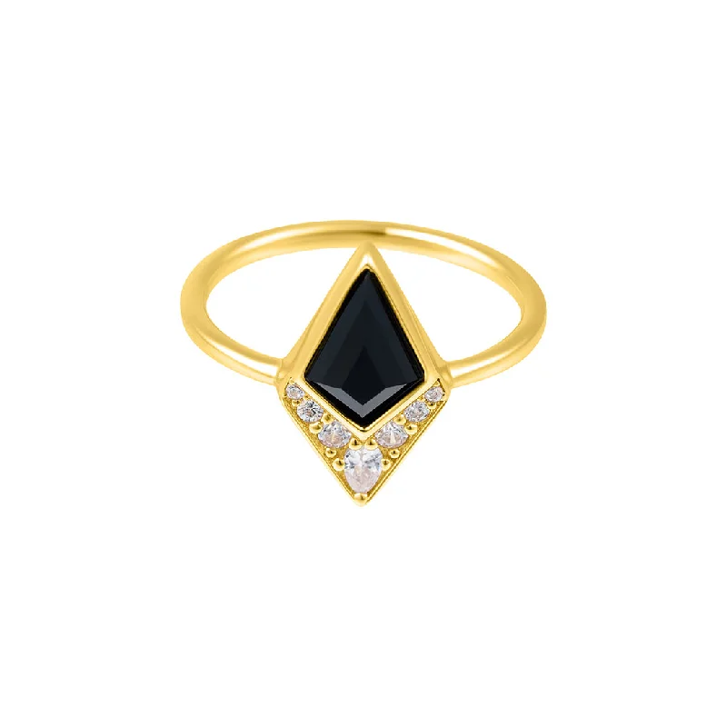 Rings With Hard Fit-Black Onyx Diamond Ring 14k gold vermeil