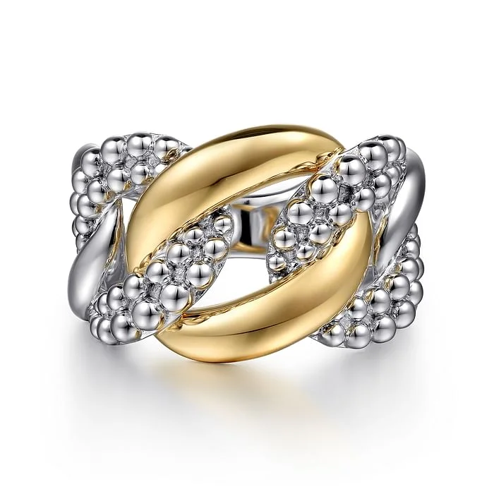 Best Short Rings-Link Ring in 14K Yellow Gold & Sterling Silver