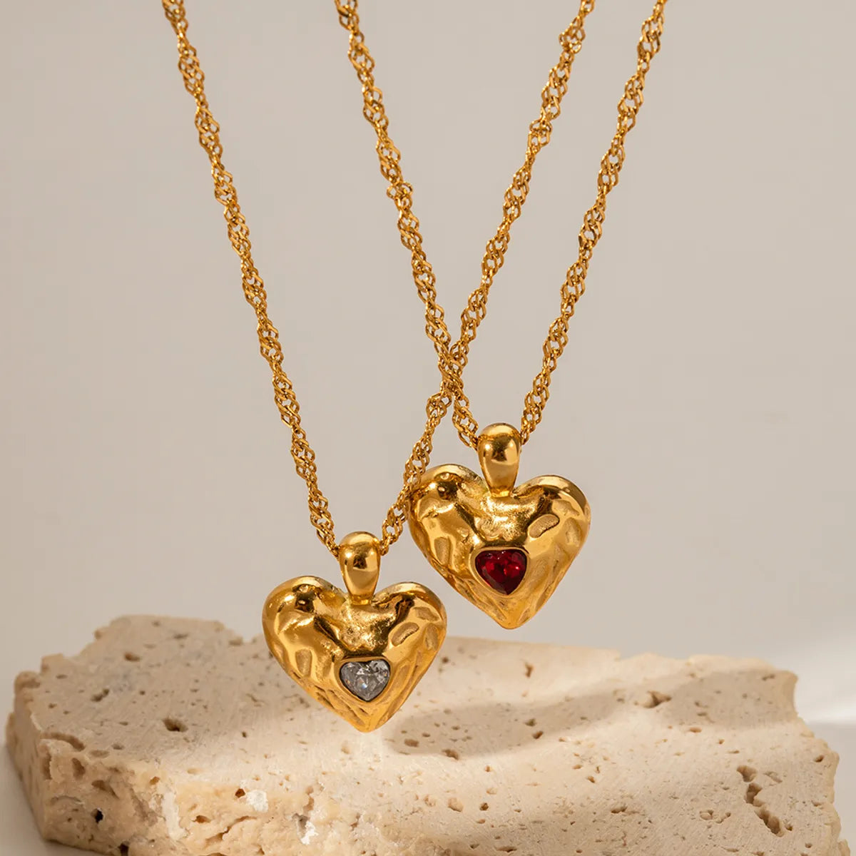 Necklaces For Flat Pop-Simple Style Heart Shape Stainless Steel Plating Zircon 18k Gold Plated Pendant Necklace