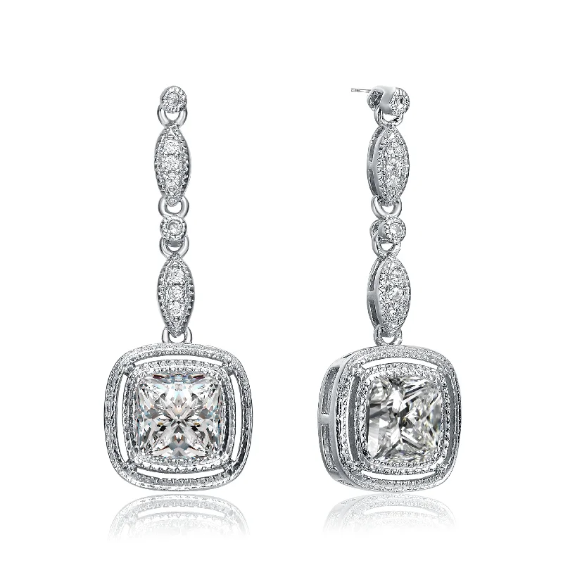 Earrings Repair Tips-CZ Sterling Silver Square Drop Earrings