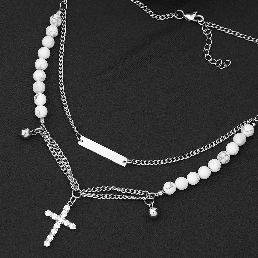 Necklaces For Bright Days-Casual Simple Style Classic Style Cross 304 Stainless Steel Beaded Inlay Zircon Unisex Pendant Necklace