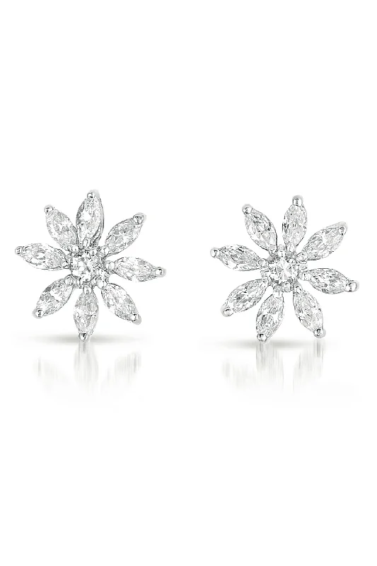 Sleek Earrings For Poise-C.Z Sterling Silver Rhodium Plated Flower Earrings