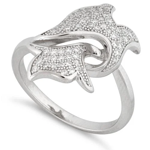 Rings For Dry Fun-Sterling Silver Dolphin Pave CZ Ring