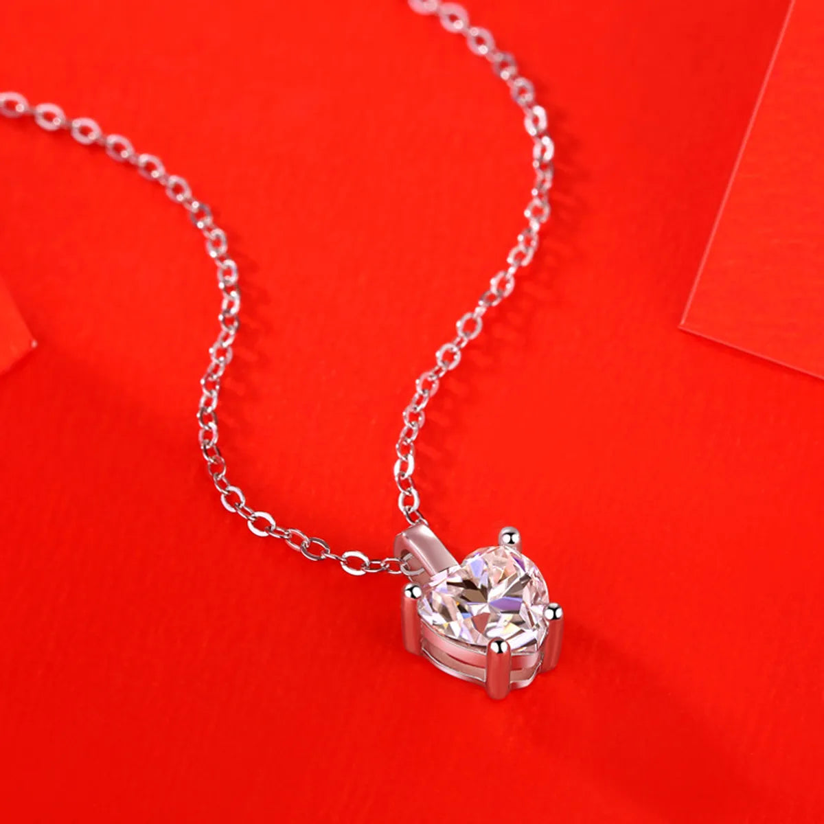 Necklaces Fit Test-Elegant Lady Heart Shape Sterling Silver Inlay Moissanite Pendant Necklace