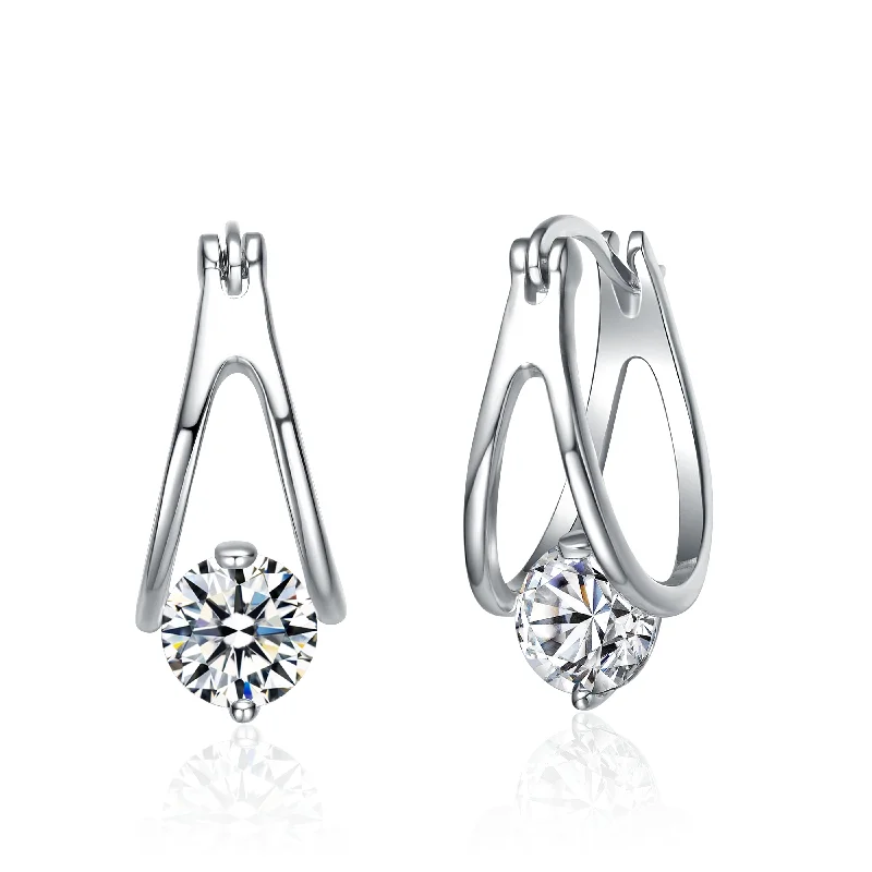 Top Grade Earrings-Vilette Moissanite Solitaire Double Hoop Earrings