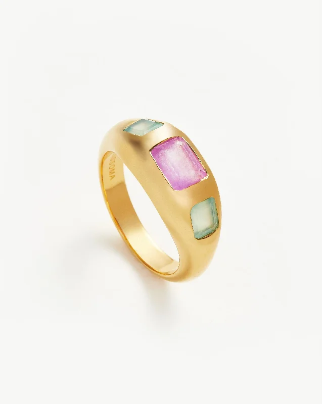 Rings Base Guide-Good Vibes Triple Gemstone Statement Ring | 18ct Gold Plated/Purple Quartz & Aqua Chalcedony