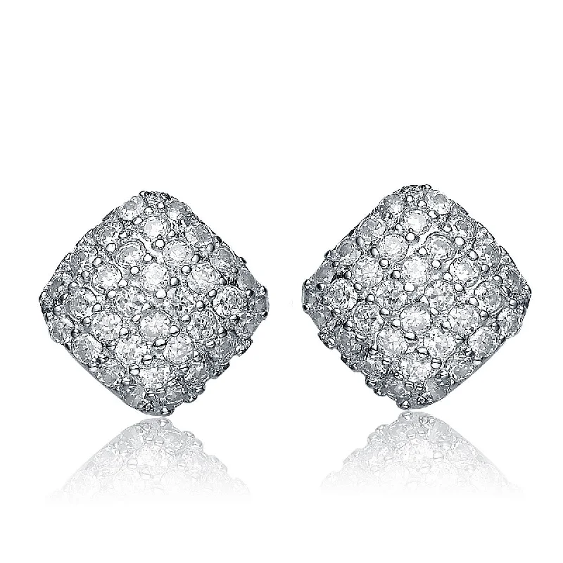 Earrings For Humid Days-CZ Sterling Silver Cubic Zirconia Square Stud Earrings