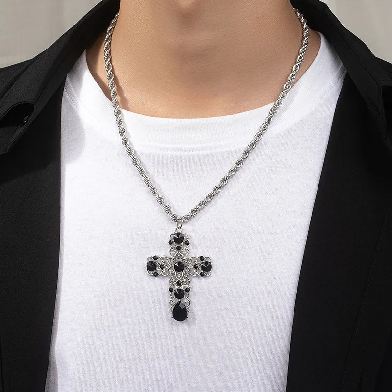 Necklaces For Multi-Layers-Hip-Hop Punk Cross Alloy Plating Inlay Artificial Gemstones Men'S Pendant Necklace