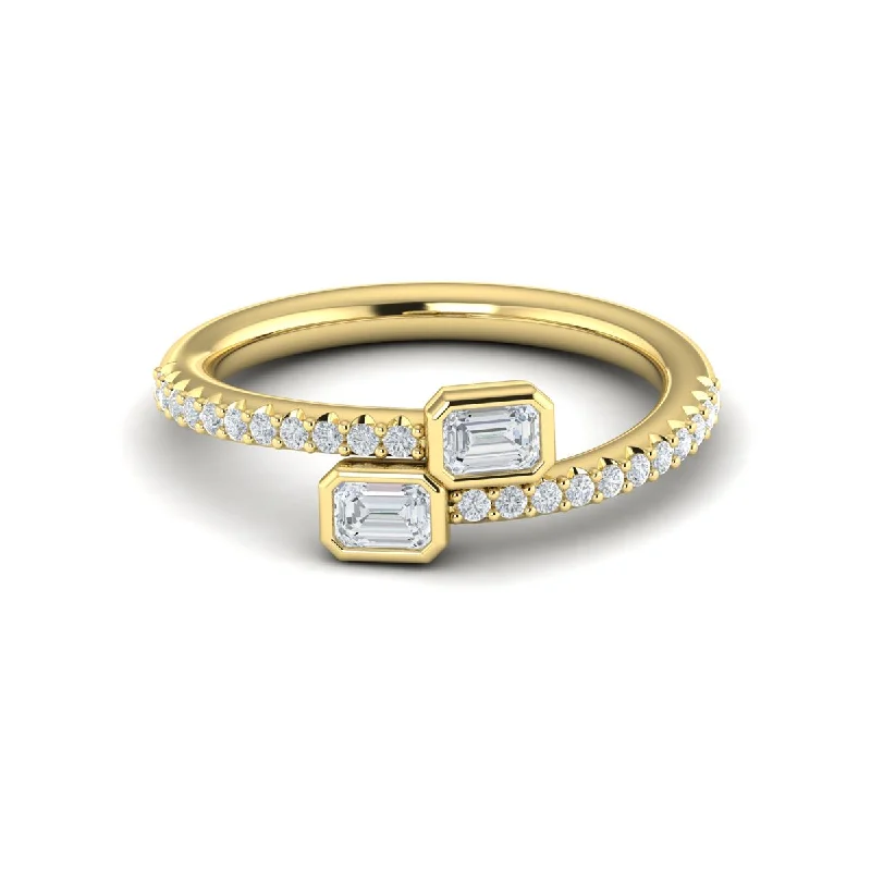 Rings Fade Guide-Diamond Wrap Emerald Cut Band in 14K Yellow Gold