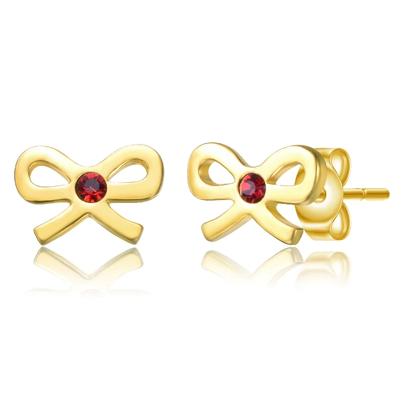 Best Wide Earrings-14k Gold Plated Red Velvet Cubic Zirconia Ribbon Bow Tie Stud Earrings