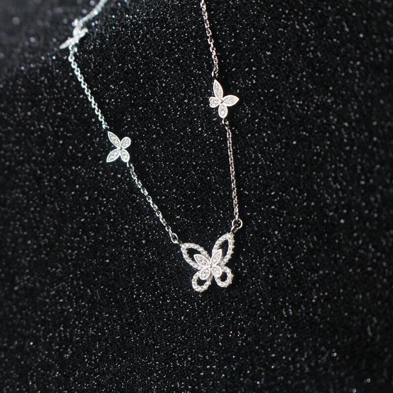 Necklaces For Wire Links-Simple Style Butterfly Sterling Silver Plating Inlay Zircon Gold Plated Silver Plated Necklace