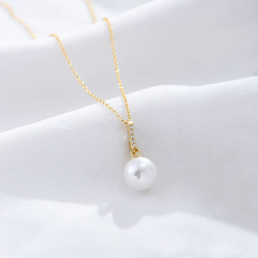 Necklaces Ease Guide-Simple Style Round Sterling Silver Plating Inlay Artificial Pearls 14k Gold Plated Rhodium Plated Pendant Necklace