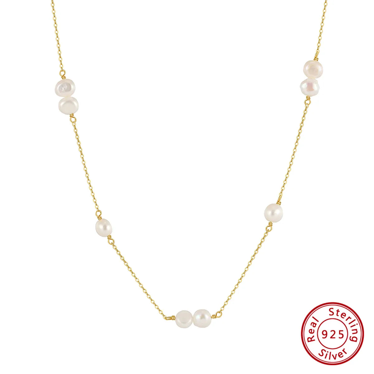 Necklaces For Dry Fun-Simple Style Geometric Sterling Silver Plating Inlay Pearl 14k Gold Plated Pendant Necklace