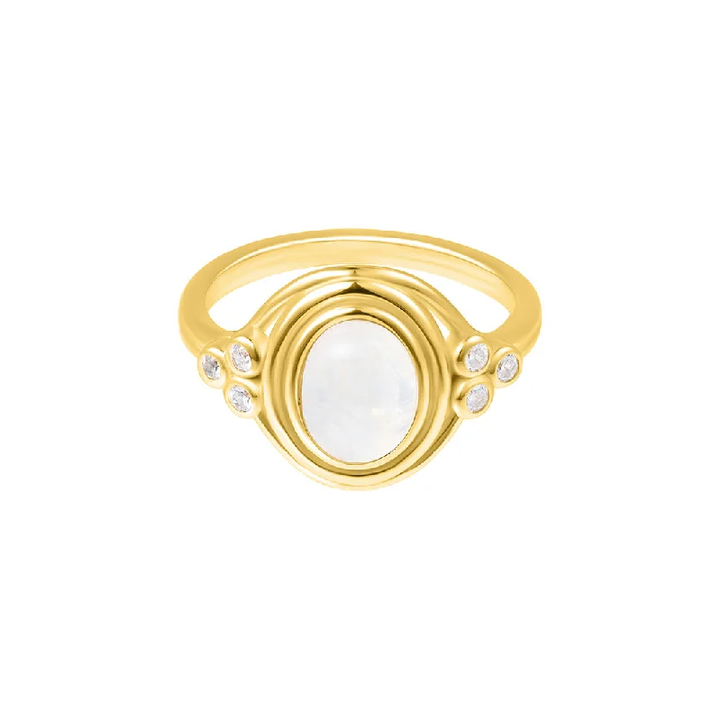 Best Cool Rings-Moonstone Ring with Side Stones 14k gold vermeil