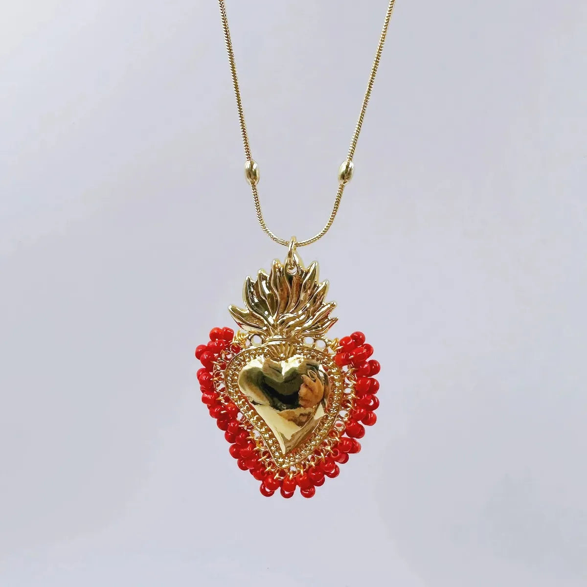 Necklaces For Straight Style-Vintage Style Heart Shape Copper Gold Plated Seed Bead Pendant Necklace In Bulk