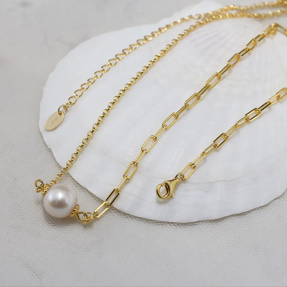 Necklaces For Flat Glow-Freshwater Pearl Sterling Silver 14K Gold Plated Elegant Baroque Style Simple Style Beaded Round Necklace