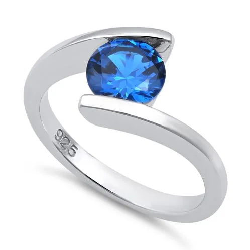 Rings Glow Test-Sterling Silver Round Bezel Blue Spinel CZ Ring