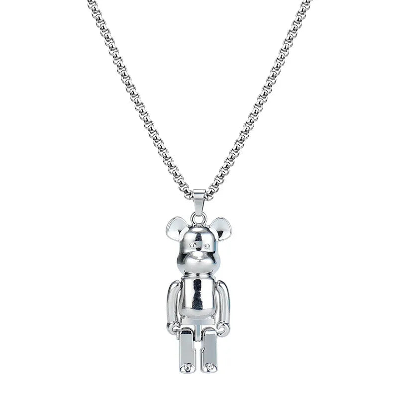 Silver Violent Bear-Titanium steel necklace-70CM