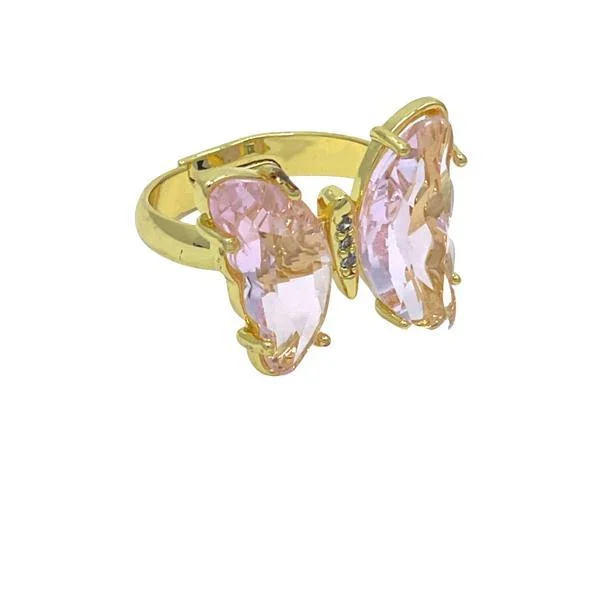 Extra Bold Rings-Adjustable Glass Butterfly Ring: Pink (RG5BFLYPK)