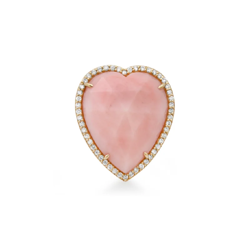 Rings For Light Fits-Jumbo Rose Cut Pink Opal Heart Ring & Diamond Frame