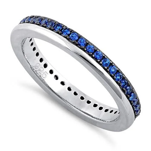 Rings For Neck Combos-Sterling Silver Blue CZ Eternity Band