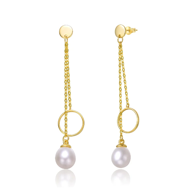 Earrings For Fine Drops-Delphine Golden Circle Pearl Dainty Chain Dangle Earrings