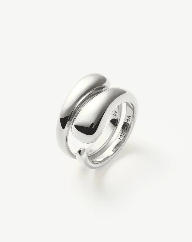 Rings Glint Tips-Molten Double Stacking Ring Set | Silver Plated