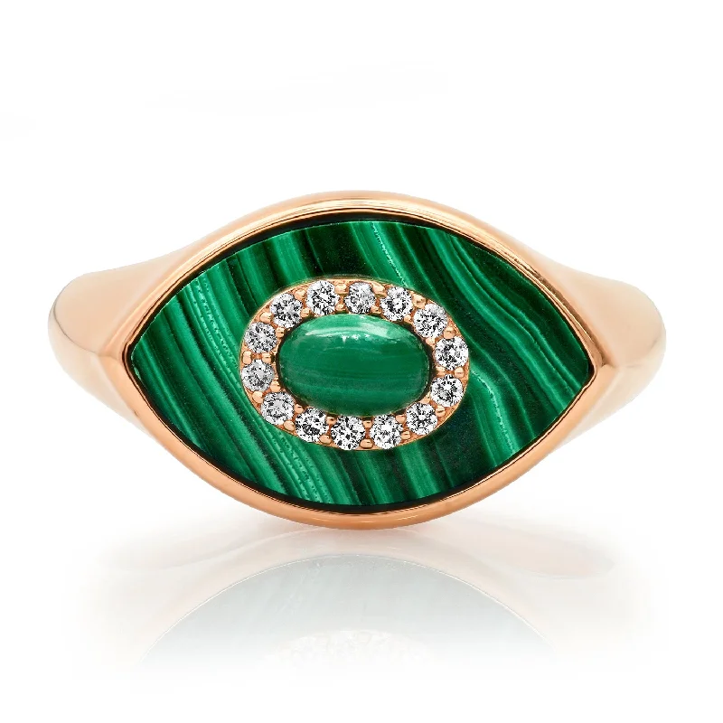 Bespoke Rings Creations-Malachite & Diamond Evil Eye Statement Ring