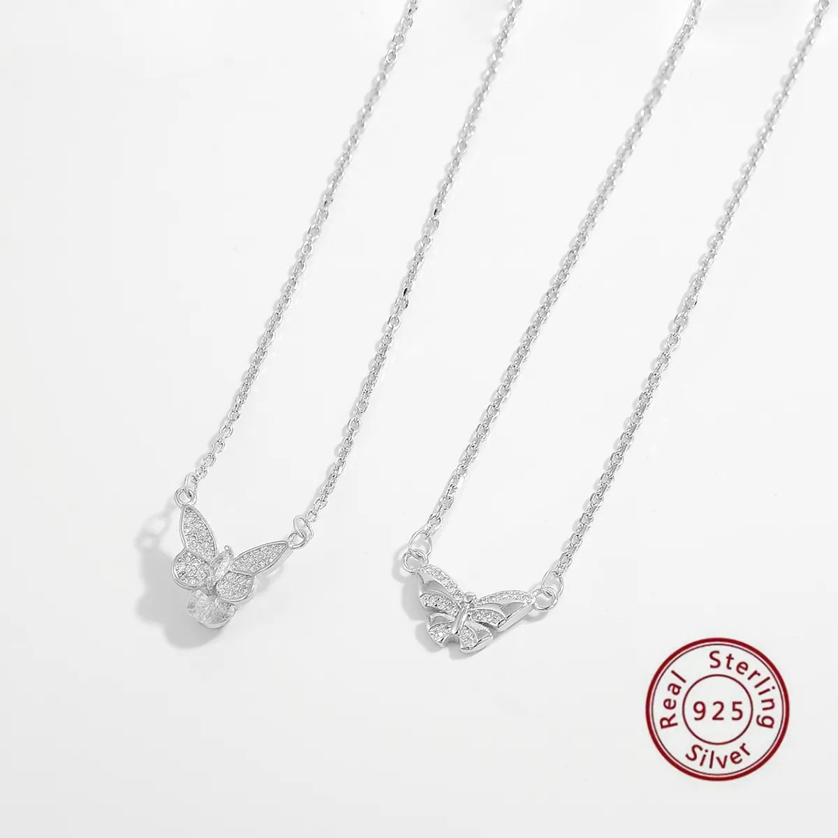 Necklaces With Pastel Hues-Elegant Sweet Butterfly Sterling Silver Plating Inlay Zircon White Gold Plated Rhodium Plated Pendant Necklace