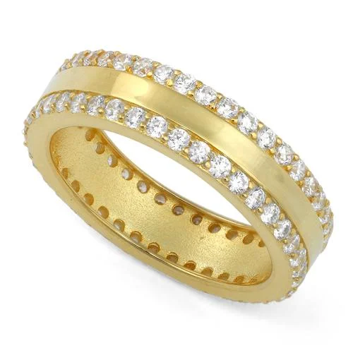 Rings For Thin Use-Gold Plated Sterling Silver Eternity CZ Ring