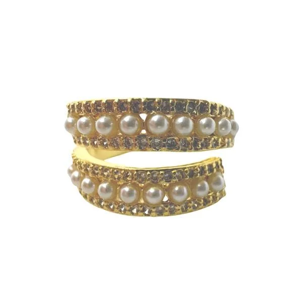 Rings For Soft Shine-Spiral Pearl & CZ Adjustable Ring: (RG534)