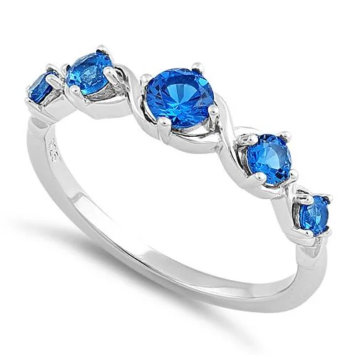 Rings For Friend Gifts-Sterling Silver 5 Round Blue Spinel CZ Ring